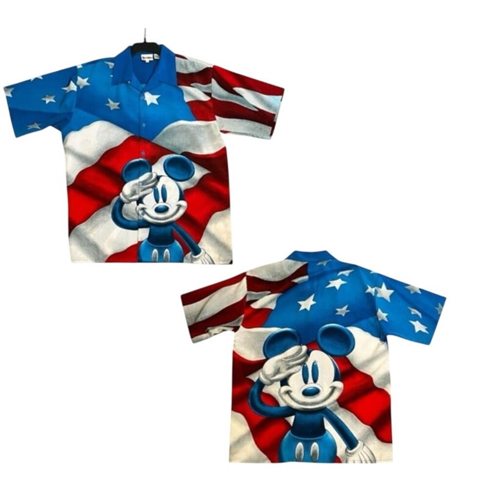 vintage Walt Disney World Mickey Mouse USA flag salute Club Shirt --L
